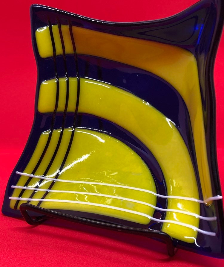 Fused Art Glass square bowl or candy dish made with Canary Etsy
