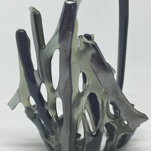 Smokey Veil; Modern Fused art Glass votive candleholder made with gray and silver iridized glass