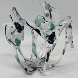 Clear Modern Fused Glass Votive Candleholder - Handmade Art Glass Decor - Unique Tealight Holder - Gift for Home or Office Decor