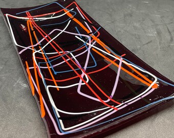 Disco 2 Spoon Rest: Modern Fused Art Glass Kitchen Décor in Red, Yellow, White, Black, Pink & Blue - Unique Gift Idea