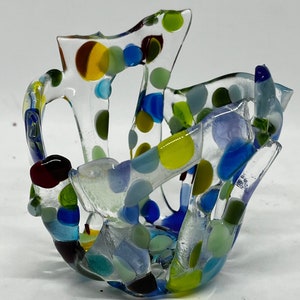 Rainbow Dots 16 Modern Art Glass Votive Candleholder - Fused Multicolored Glass Pieces Home Decor