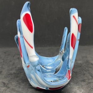 Fresh 3; Modern Fused Art Glass Votive Candleholder - Red, White & Light Blue - Fresh Design - Unique Home Decor Gift