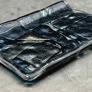 Irid 0.5; Modern Fused Art Glass rectangular soap dish, made with iridized silver and clear glass