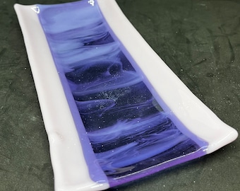Centered; Modern fused art glass plate, dish, spoon rest made with Pink and streaky lavender
