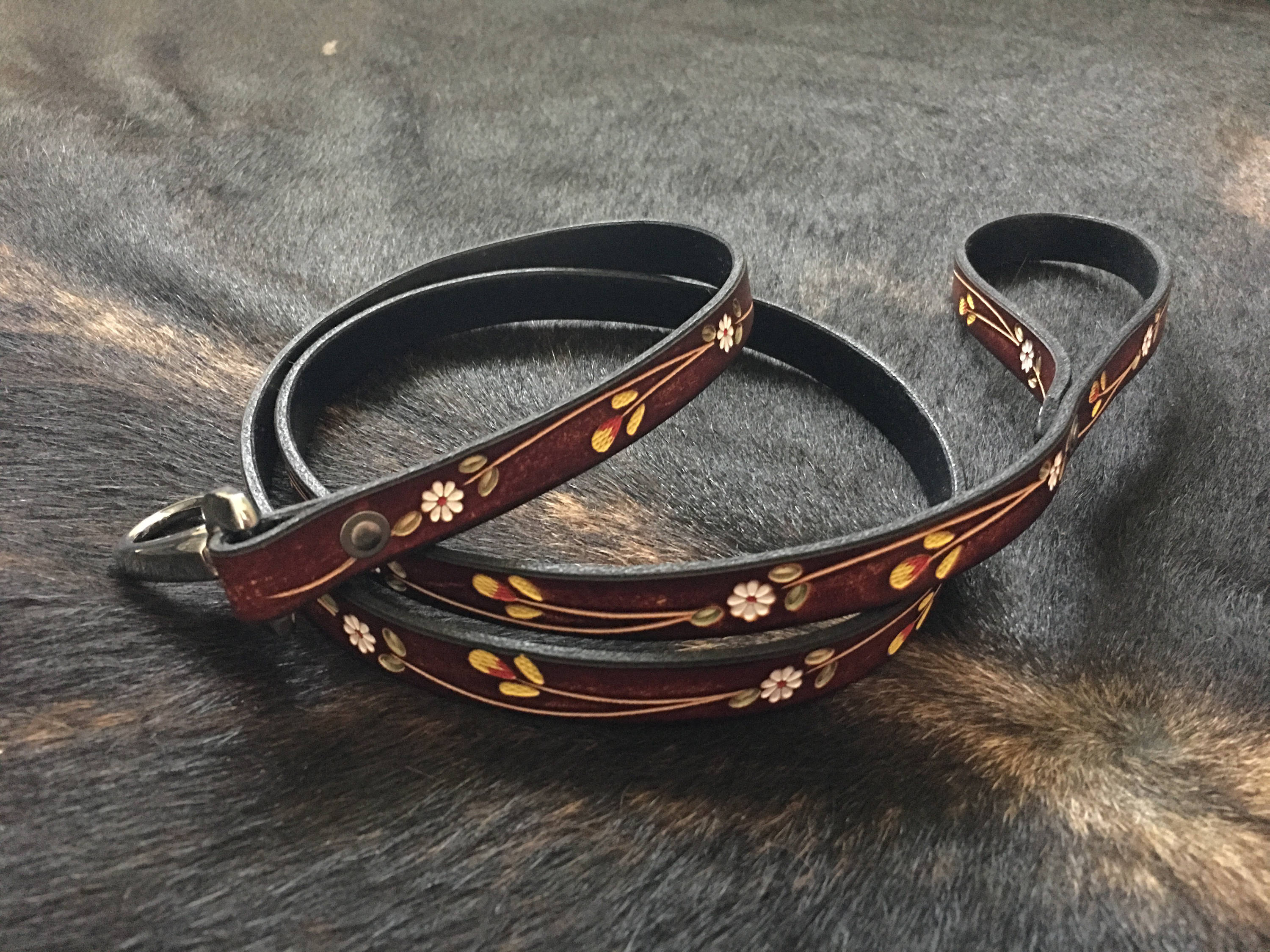 Custom Leather Dog lead with Hand Tooled Patterns. Handmade Etsy
