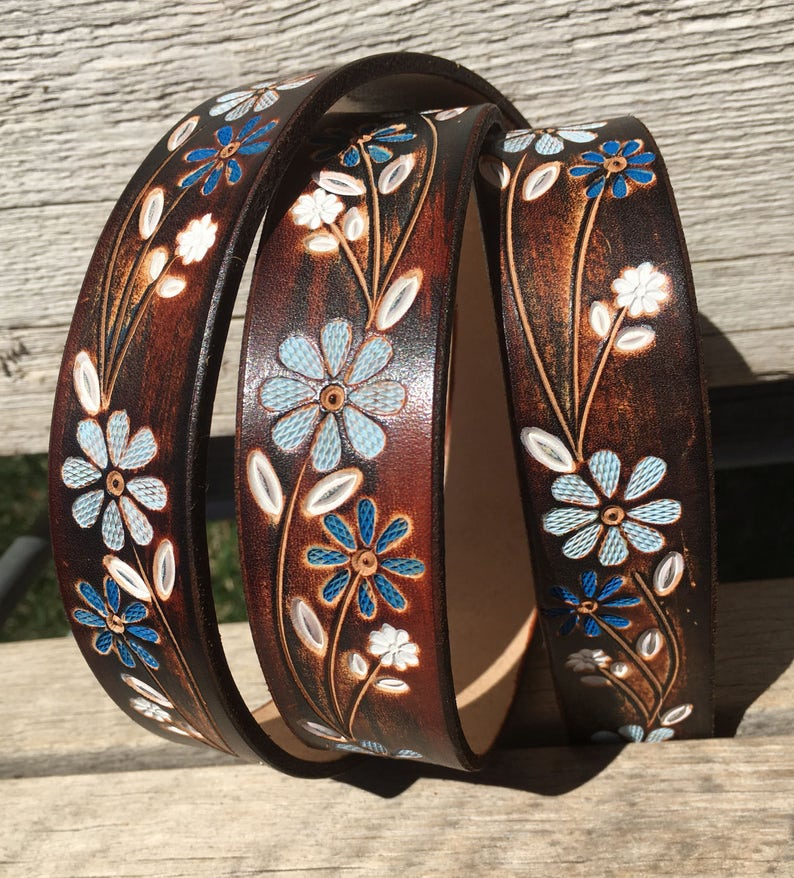 Custom Leather Belt Tooled Leather Belt Hand Tooled Floral Etsy