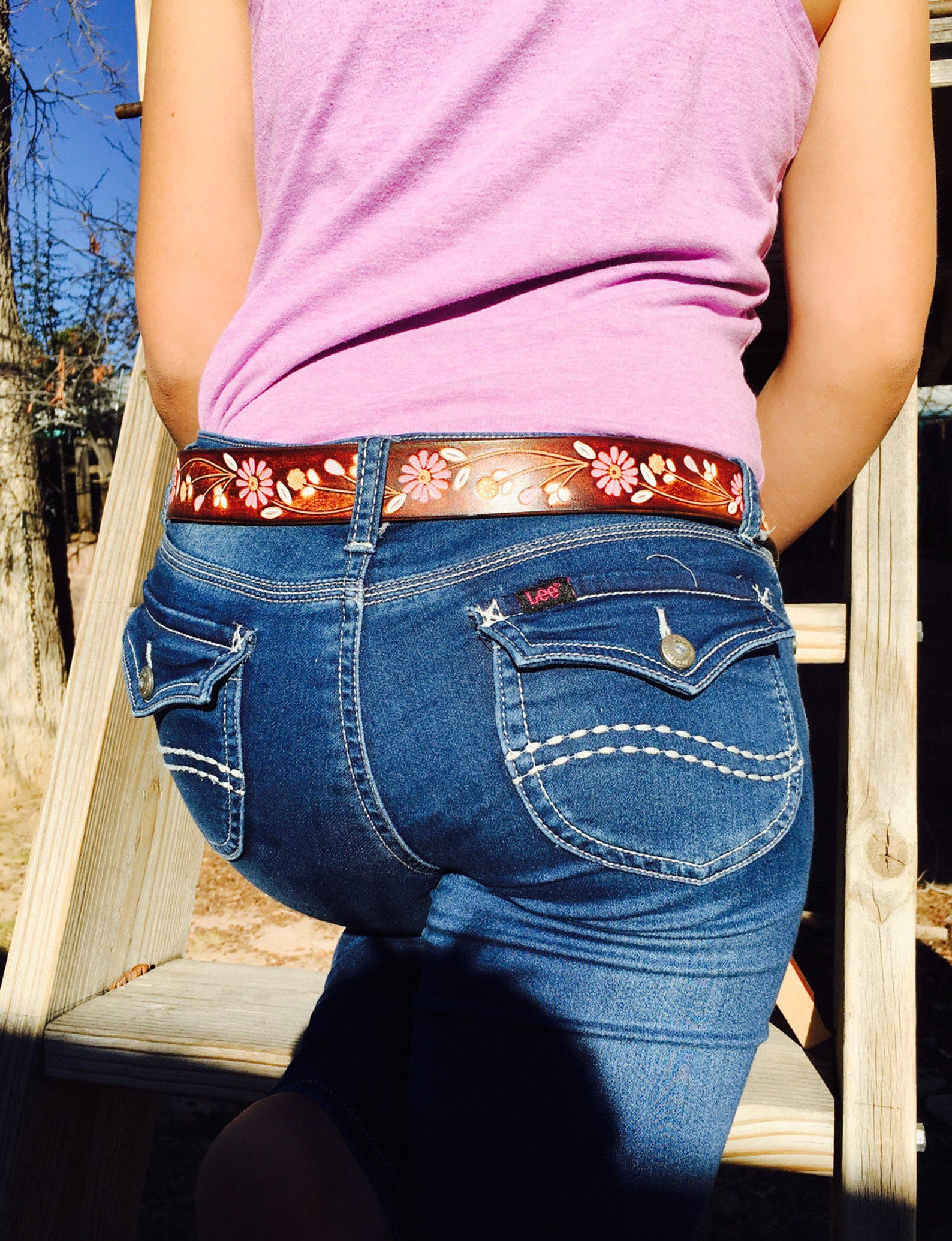 womens tooled leather belt