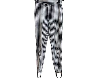 Vintage Black & White Checkered Stirrup Pants by ESPRIT Sport / 1980s Mid Rise Skinny Gingham Pants / Cotton Trouser Leggings - 25" Waist