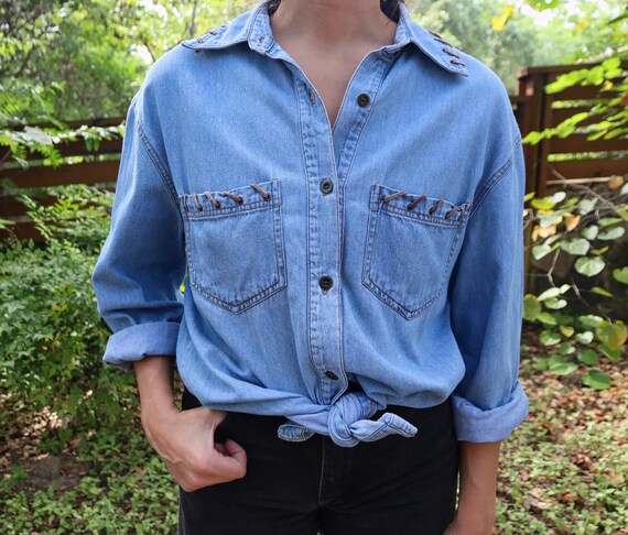 women's denim button up