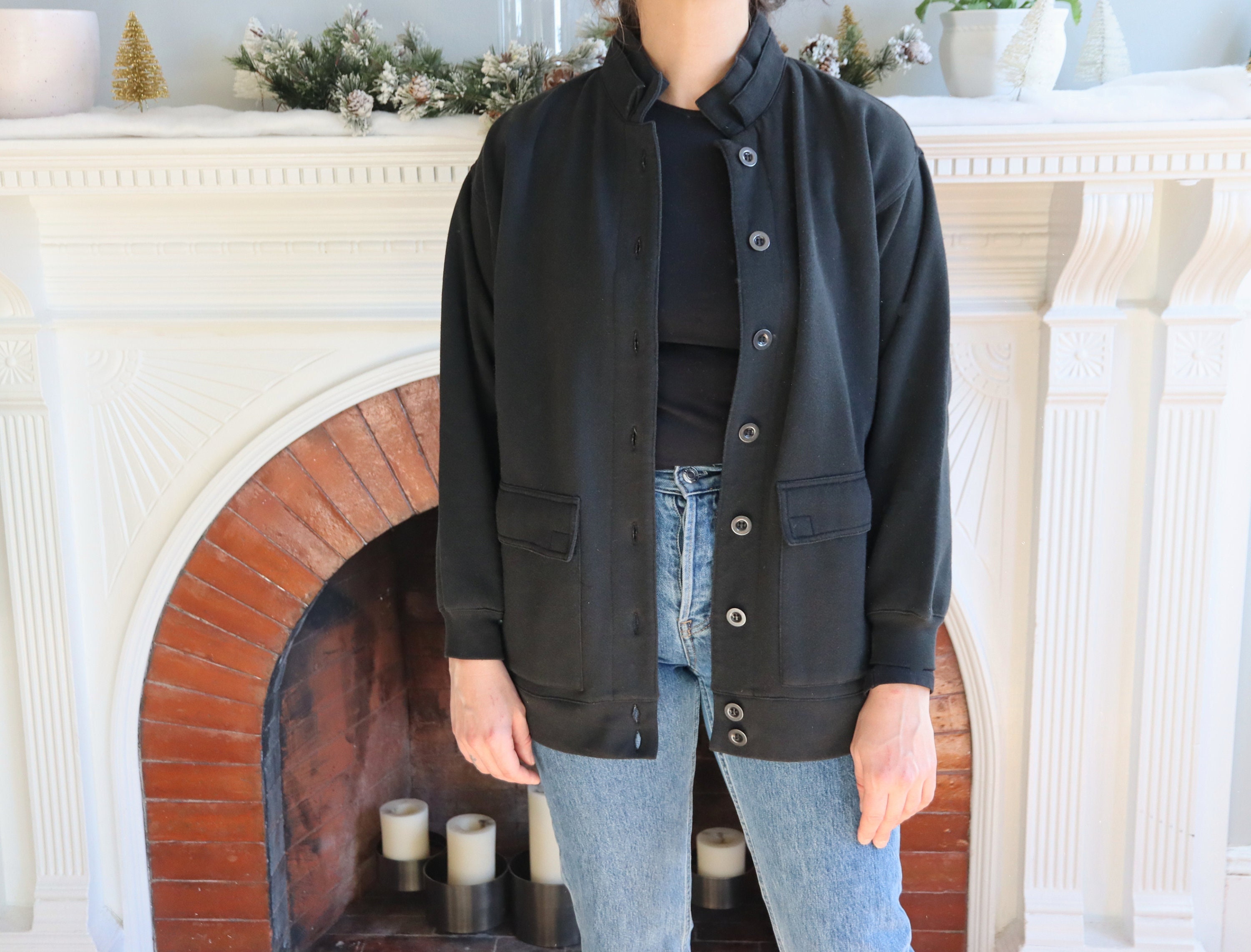 button down sweatshirt jacket