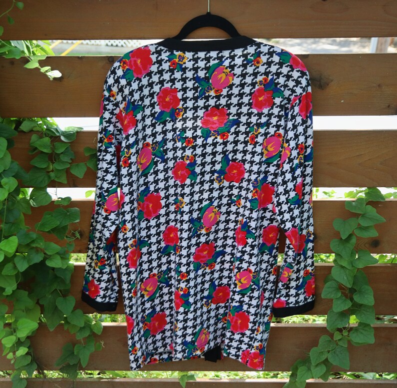 Vintage Cardigan Houndstooth Cardigan Floral Cardigan 80s Cardigan Long Cardigan Cotton Cardigan Mixed Print Top Vintage Izod