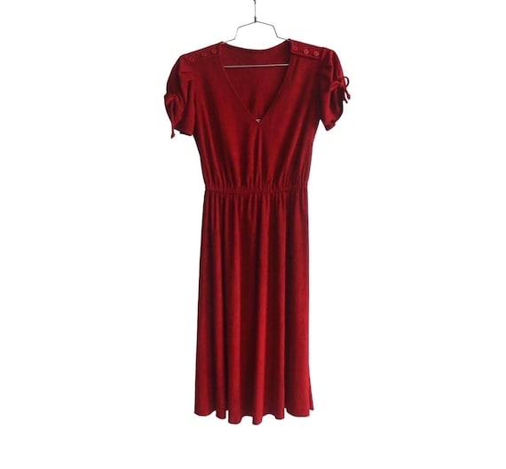 terry cloth midi dress Vintage 1970s Red Terry Cloth Midi Dress