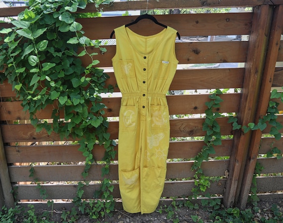 Vintage Jumpsuit / Yellow Jumpsuit / Sleeveless Ju