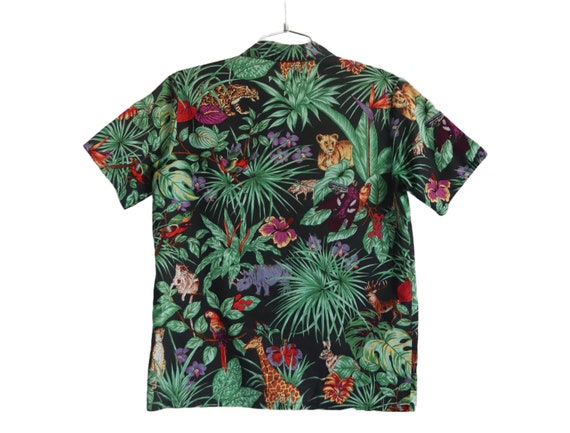 Vintage 80s Tropical Jungle Print Short Sleeve Bu… - image 6