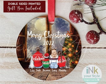 Personalized Family Ornament, Family with kids ornament, Custom Christmas Ornament, Family With Pets Christmas Ornament/Family back ornament