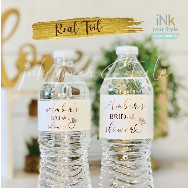 Personalized real foil water bottle Labels/real Foil Bridal Shower water bottle labels/personalized Bridal shower water bottle labels/#BS301