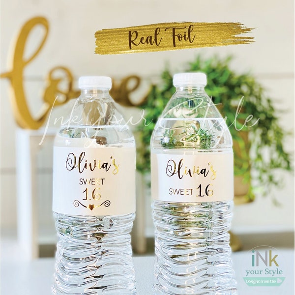 Personalized real foil water bottle Labels/Sweet Sixteen water bottle label/personalized Sweet Sixteen party water bottle label/ #SS021