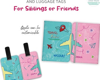Personalized Passport holder for kids/Customized Passport Cover and Luggage tag for siblings or friends/Travel gift for siblings or firends