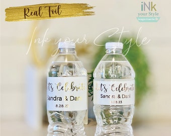 Personalized real foil water bottle Labels/wedding water bottle labels/lets celebrate water bottle labels/Welcome bag favors labels/ #W105