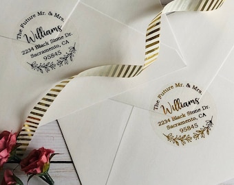 Return Address labels, Wedding Labels, Future Mr & Mrs Address Labels, circle wedding Return Address Labels, round real Foil Return Address