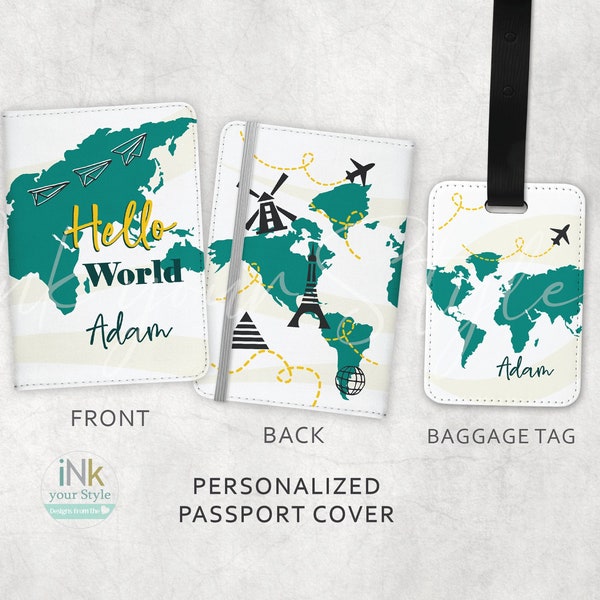 Personalized Passport holder | Personalized Passport Cover and Luggage tag | Personalized Gift  |Personalized travel Gift | Hello World