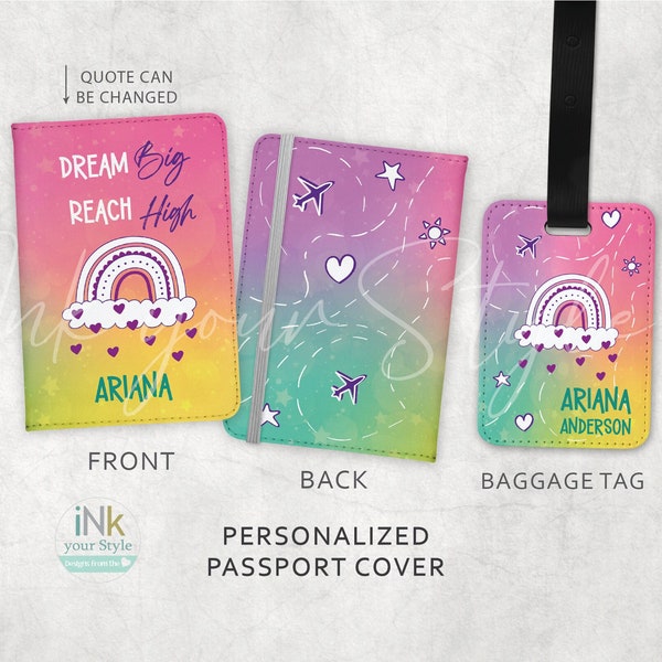 Personalized Passport holder | Personalized Passport Cover | Customized rainbow Passport Holder and Luggage tag for Girls|Custom travel Gift