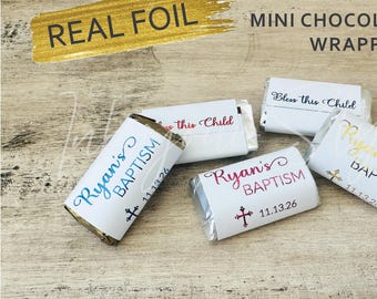 21 Personalized Baptism Chocolate bar Wrappers/Personalized Real Foil Chocolate Bar Labels/Hershey’s® Miniatures wrappers. #B600