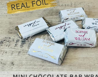 21 Personalized Wedding Chocolate bar Wrappers/Personalized Real Foil Chocolate Bar wrappers/Candy Bar Labels/Hershey’s® Miniatures wrappers