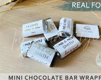 21 Personalized Wedding Chocolate bar Wrappers/Personalized Real Foil Chocolate Bar Labels/Hershey’s® Miniatures wrappers. #W107