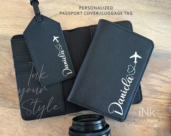 Personligt passfodral och bagageetikett | Personligt passfodralsset | Personligt reseset som present | Personlig resepresent för tjejer