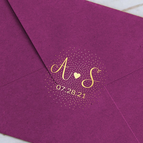 Real Foil Personalized wedding stickers, wedding favor stickers, initials wedding stickers, envelope seal, real foil confetti labels