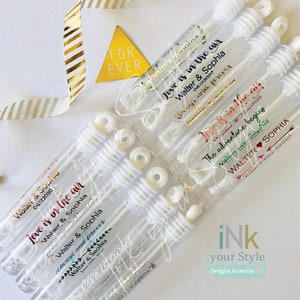 48 Personalized Wedding bubble Labels, Foil bubble labels, custom wedding favors bubble tubes stickers, labels only. image 5