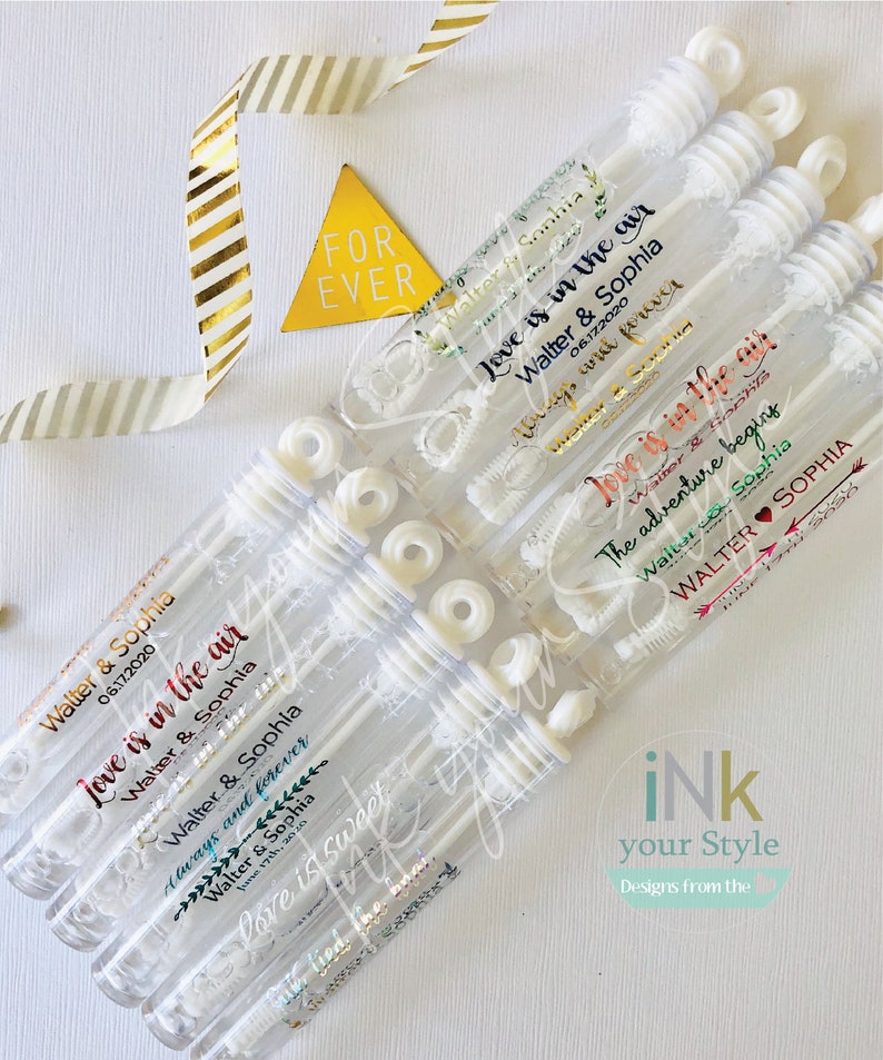 48 Personalized Wedding bubble Labels, Foil bubble labels, custom wedding favors bubble tubes stickers, labels only. image 5