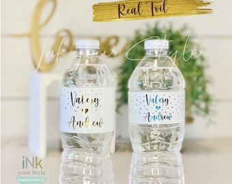 Personalized real foil water bottle Labels/wedding water bottle labels/lWedding favors water bottle labels/wedding welcome bag favors/ #W104