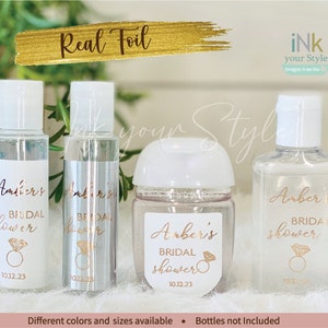 30 Personalized Hand Sanitizer Labels/real Foil bridal shower sanitizer labels/ring bridal shower hand sanitizer stickers/BS301