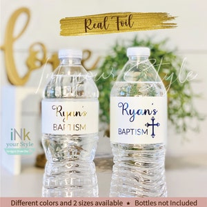 Personalized real foil water bottle Labels/Baptism water bottle label/Baptism celebration water bottle label/Baptism/ #B600