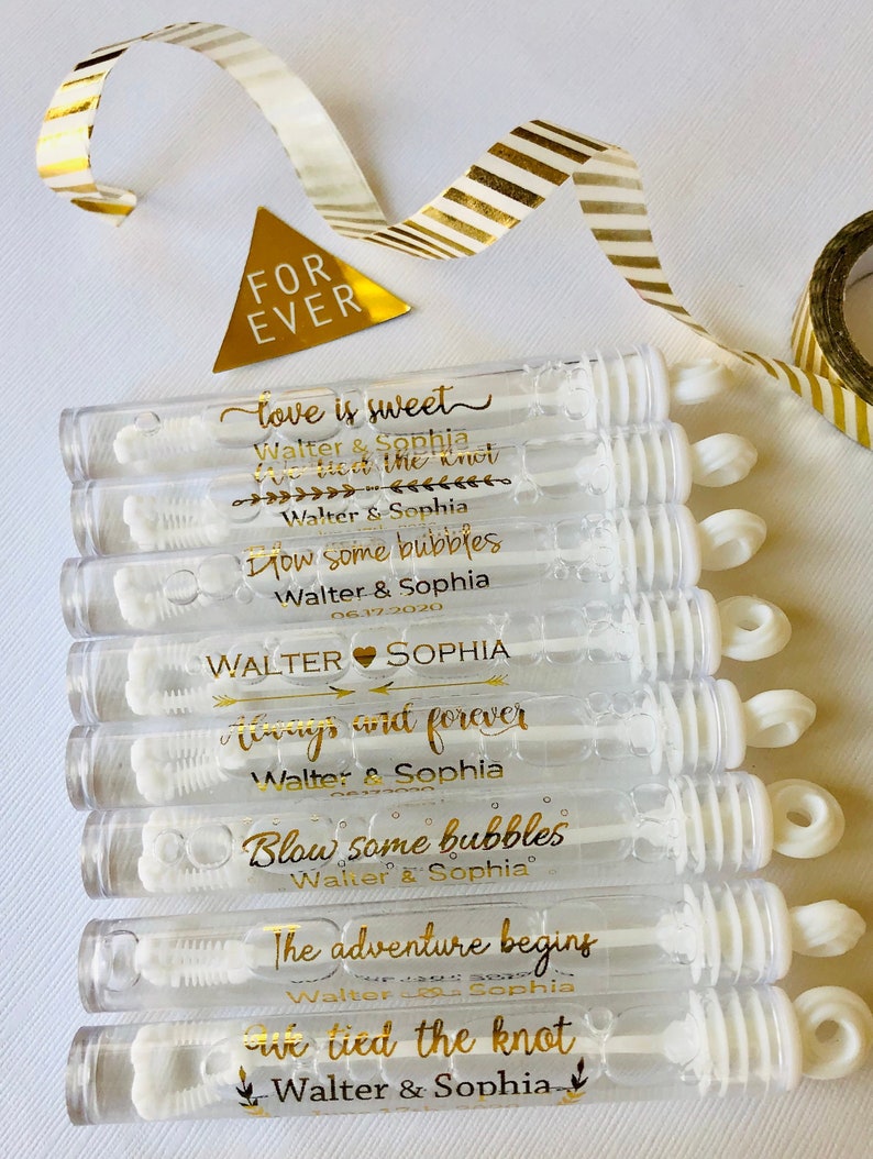 48 Personalized Wedding bubble Labels, Foil bubble labels, custom wedding favors bubble tubes stickers, labels only. 