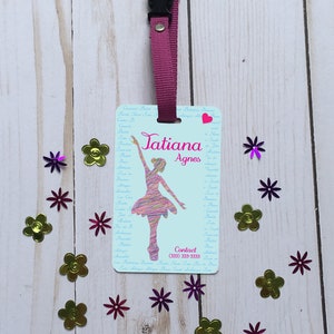 Personalized ballerina id backpack tag, custom name tag, school name tag, custom backpack tag, personalized tag, girl tag, ballet bag tag
