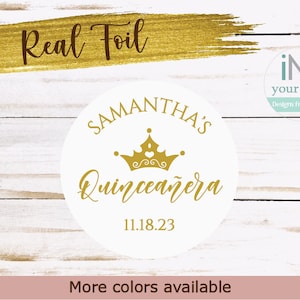 Personalized real foil quinceañera labels/personalized mis quince stickers/quinceañera favor labels/quinceañera envelope seals/SS022