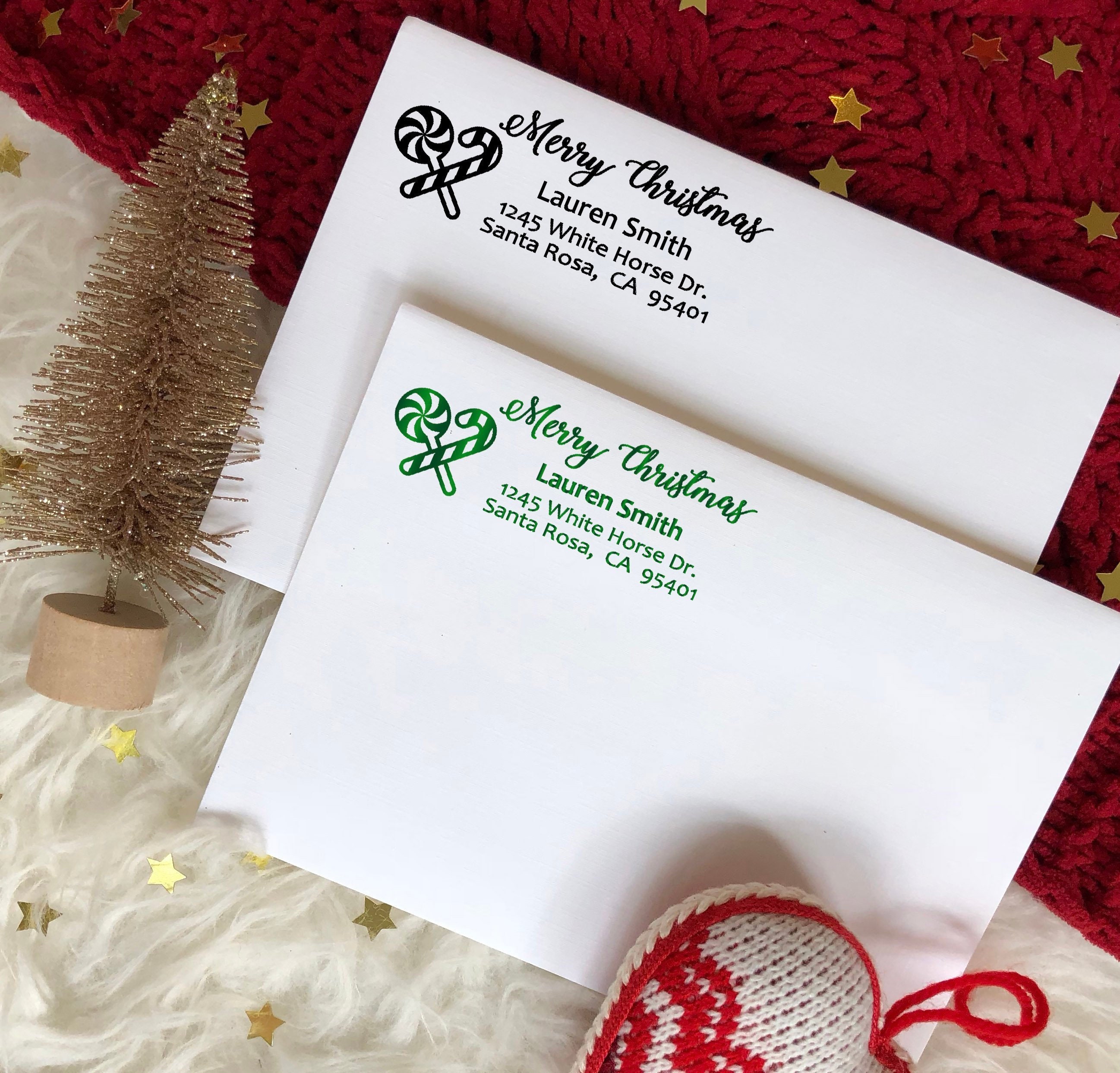 Real foil Christmas Return Address labels Christmas family | Etsy
