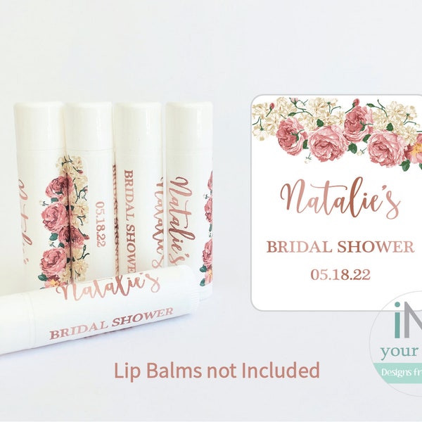 Personalized Bridal Shower Lip Balm Labels/Bridal shower favor labels/Chapstick labels/lip balm Bridal shower flowers label/lip stick labels