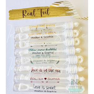 48 Personalized Wedding bubble Labels, Foil bubble labels, Bubble wand labels, favor stickers, Custom clear tube wand label, labels only