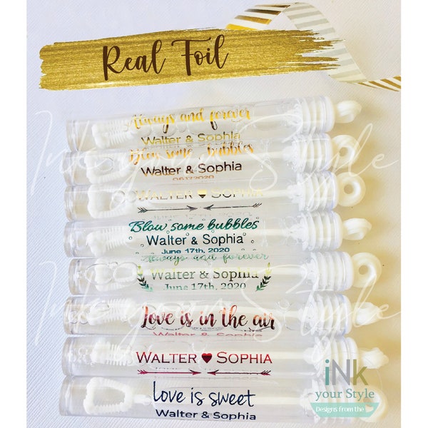 48 Personalized Wedding bubble Labels, Foil bubble labels, Bubble wand labels, favor stickers, Custom clear tube wand label, labels only