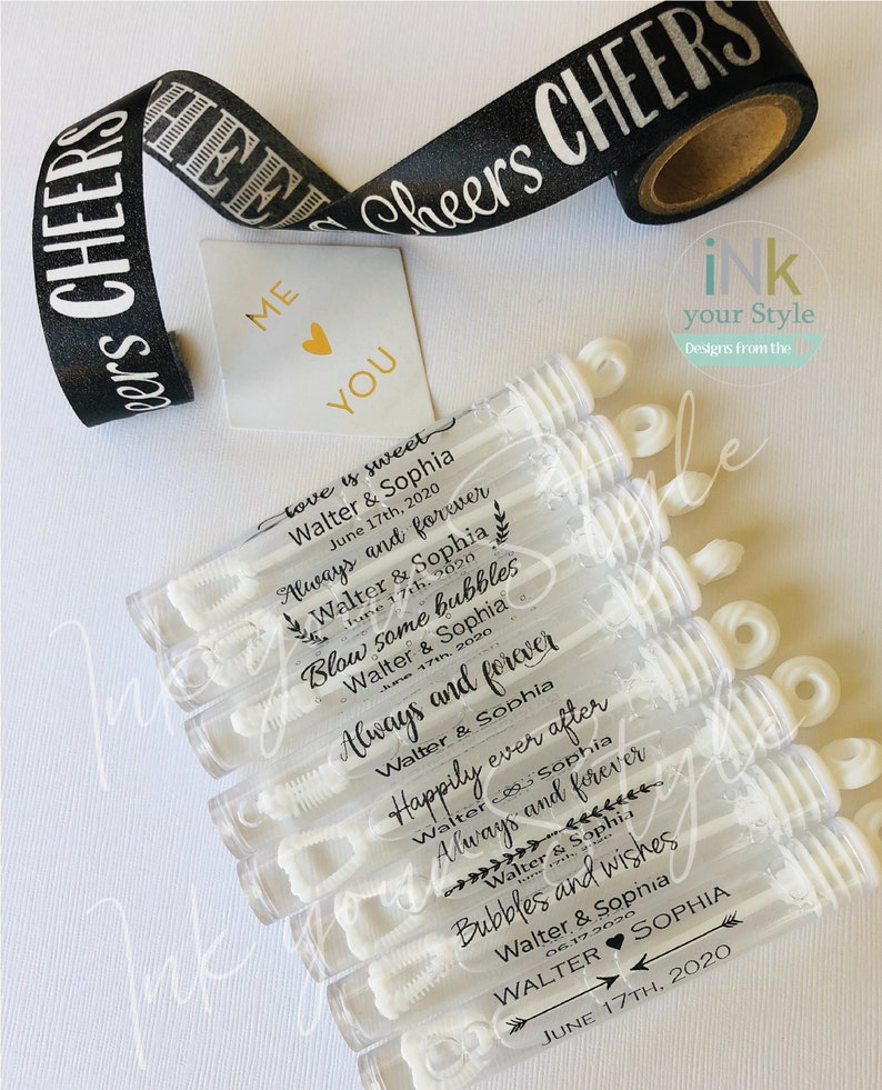 48 Personalized Wedding bubble Labels, Foil bubble labels, custom wedding favors bubble tubes stickers, labels only. image 8