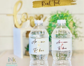 Personalized real foil water bottle Labels/wedding water bottle labels/lWedding real water bottle labels/wedding welcome bag favors/ #W100