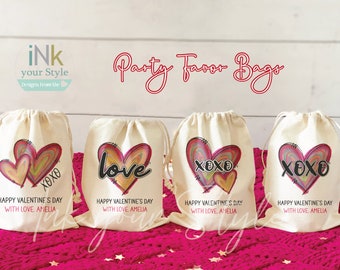 8 Personalized Valentine's day favor bags/Custom Valentine's day goodie bags/Personalized Valentine's day hearts treat and favor bags/