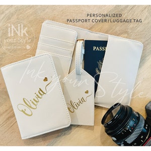 Capa de passaporte personalizada e etiqueta de bagagem | Conjunto de porta-passaporte personalizado | Conjunto de presente de viagem personalizado | Presente de viagem personalizado para meninas