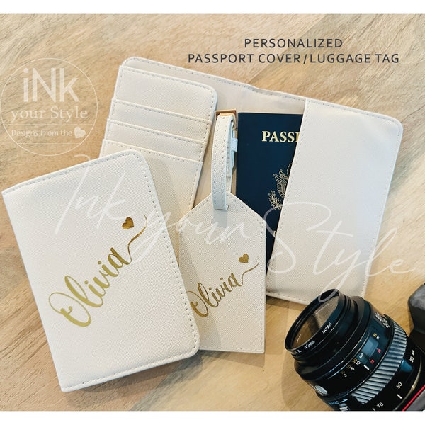 Personalized Passport cover and Luggage Tag | Personalized Passport holder Set | Personalized travel set gift | Personalized girls trip Gift