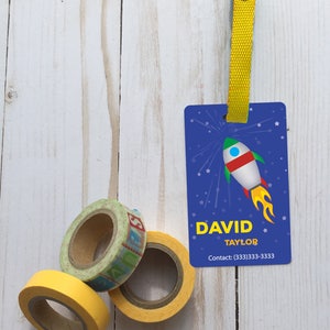 Personalized rocket id backpack tag/custom name tag/school name tag/custom backpack tag/custom rocket tag/girl or boy tag/back to school id