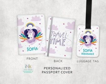 Personalized Passport holder | Personalized Passport Cover | Personalized unicorn Passport cover and Luggage tag for Girls| Travel Gift